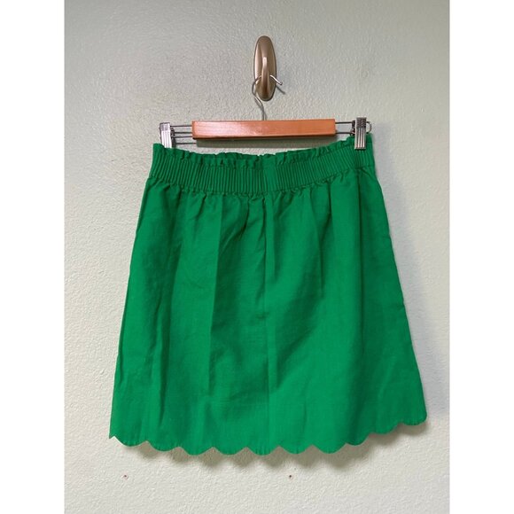 J Crew Women's Green Scalloped‎ Linen Mini Skirt Size 6 - Picture 2 of 7